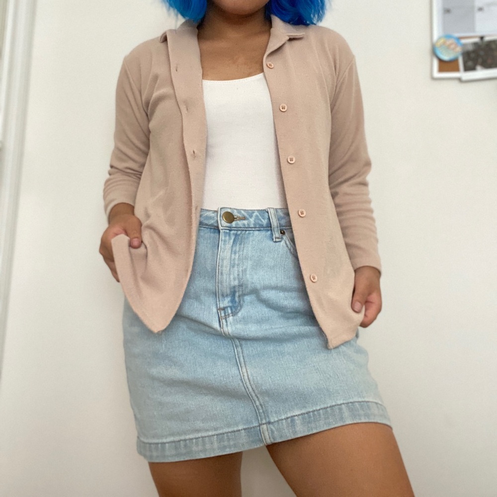 Beige Grandma Button-Up Cardigan